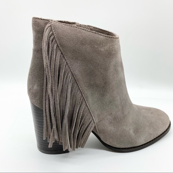 Arturo Chiang-Taupe Tan Leather fringe heel ankle bootie 7 - Picture 3 of 8